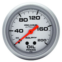 Ultra Lite 2 5/8" Oil Pressure Gauge, 200psi, 6 ft