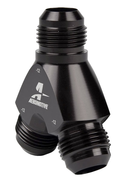 Aeromotive Y-Block, 12AN Male Inlet, 12AN Male Outlets | Pegasus Auto ...