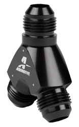 Click for a larger picture of Aeromotive Y-Block, 8AN Male Inlet, 8AN Male Outlets