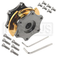 Click for a larger picture of OBP 6-Bolt Quick Release Steering Hub, Gun Metal Gray/Yellow