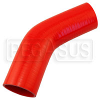 Click for a larger picture of Red Silicone Hose, 2 1/2 x 2 1/4" 45 deg. Reducing Elbow