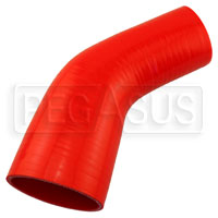 Click for a larger picture of Red Silicone Hose, 3 1/4 x 2 1/2" 45 deg. Reducing Elbow