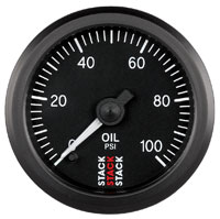 Click for a larger picture of Stack Stepper Analog Oil Pressure Gauge, 0-100 psi